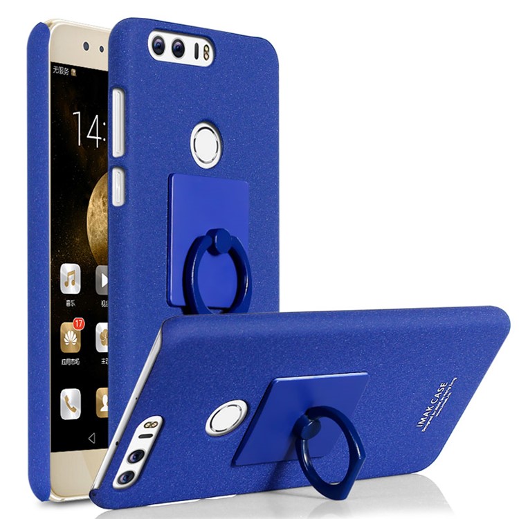IMAK Matte Hard Shell Case with Ring Kickstand for Huawei Honor 8 - Blue-1