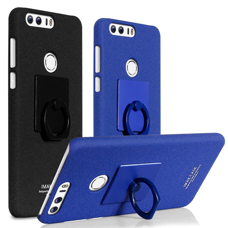 IMAK Matte Hard Shell Case with Ring Kickstand for Huawei Honor 8 - Blue-3