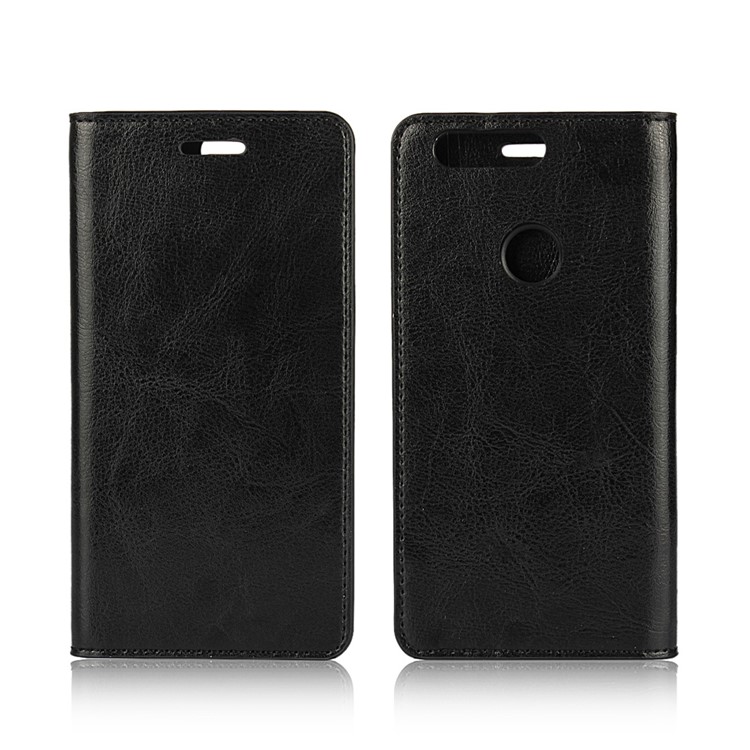 Crazy Horse Flip Genuine Leather Wallet Stand Cover for Huawei Honor 8 - Black-1