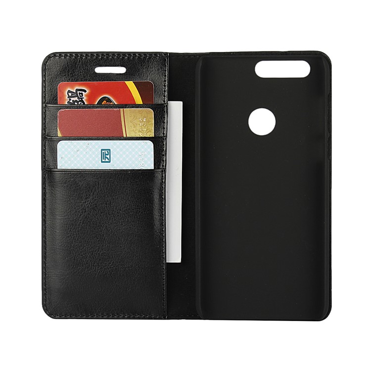 Crazy Horse Flip Genuine Leather Wallet Stand Cover for Huawei Honor 8 - Black-4