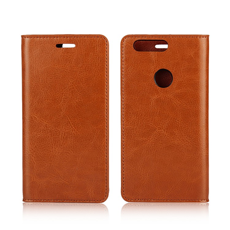 Crazy Horse Flip Genuine Leather Stand Cover with Card Slots for Huawei Honor 8 - Brown-1
