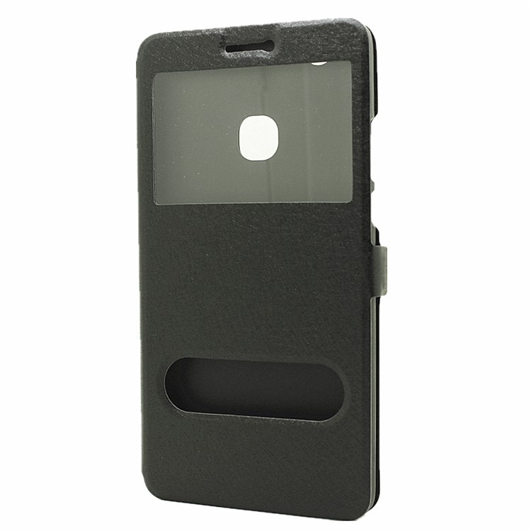 Silk Texture Dual Windows Stand Leather Cover for Huawei Honor Note 8 - Black-2