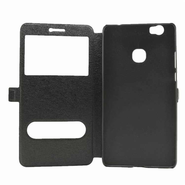 Silk Texture Dual Windows Stand Leather Cover for Huawei Honor Note 8 - Black-4