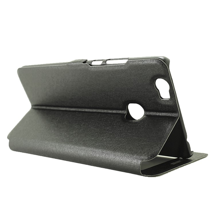 Silk Texture Dual Windows Stand Leather Cover for Huawei Honor Note 8 - Black-5