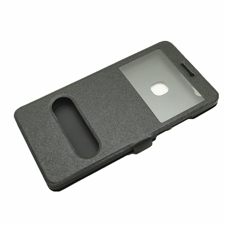 Silk Texture Dual Windows Stand Leather Cover for Huawei Honor Note 8 - Black-6