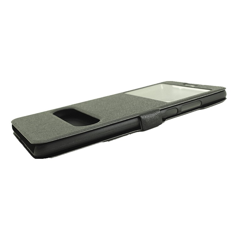 Silk Texture Dual Windows Stand Leather Cover for Huawei Honor Note 8 - Black-8