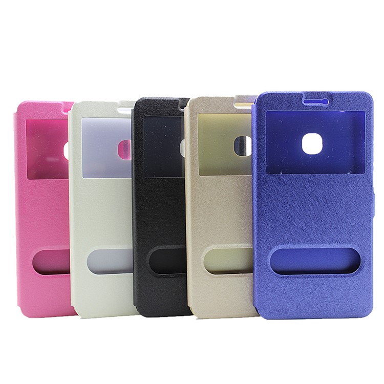 Silk Texture Dual Windows Stand Leather Cover for Huawei Honor Note 8 - Black-9