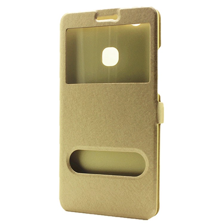 For Huawei Honor Note 8 Silk Texture Dual Windows Stand Leather Cover - Gold-2