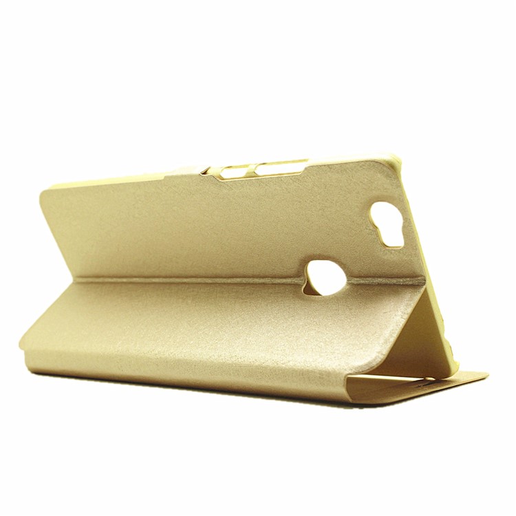 For Huawei Honor Note 8 Silk Texture Dual Windows Stand Leather Cover - Gold-5