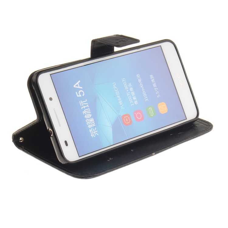 For Huawei Y6II / Honor 5A Dandelion and Lovers Leather Wallet Stand Case with Wrist Strap - Black-6