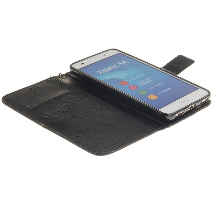 For Huawei Y6II / Honor 5A Dandelion and Lovers Leather Wallet Stand Case with Wrist Strap - Black-8