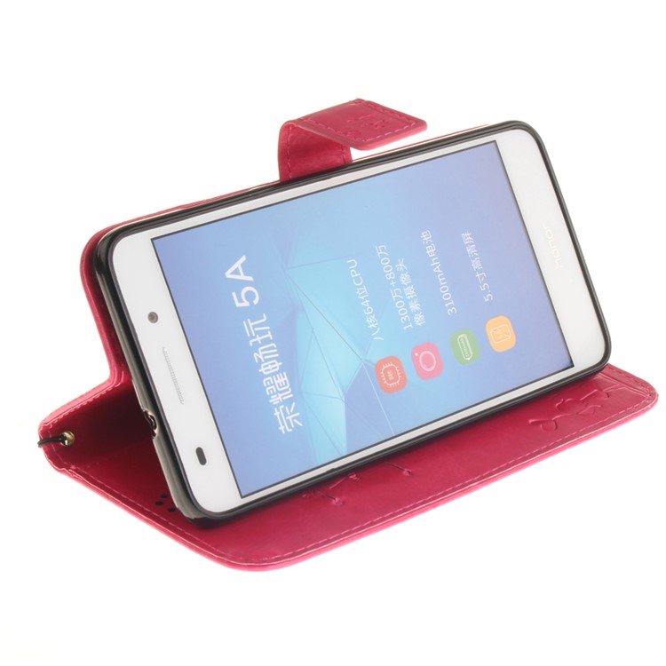For Huawei Y6II / Honor 5A Dandelion and Lovers Stand Leather Wallet Case with Lanyard - Rose-6