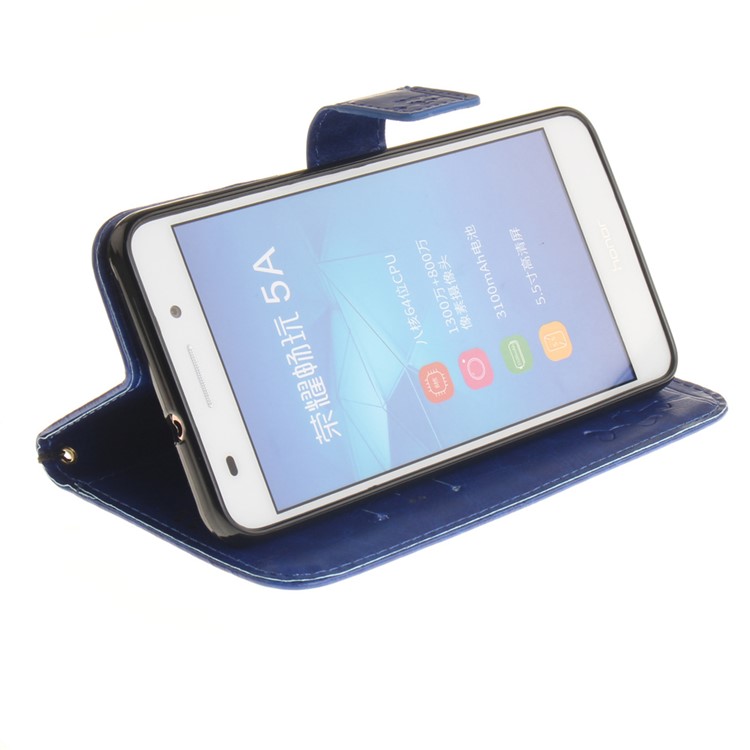 For Huawei Y6II / Honor 5A Wallet Stand Magnetic Folio Cover with Lanyard - Blue-6