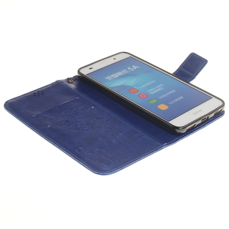 For Huawei Y6II / Honor 5A Wallet Stand Magnetic Folio Cover with Lanyard - Blue-8