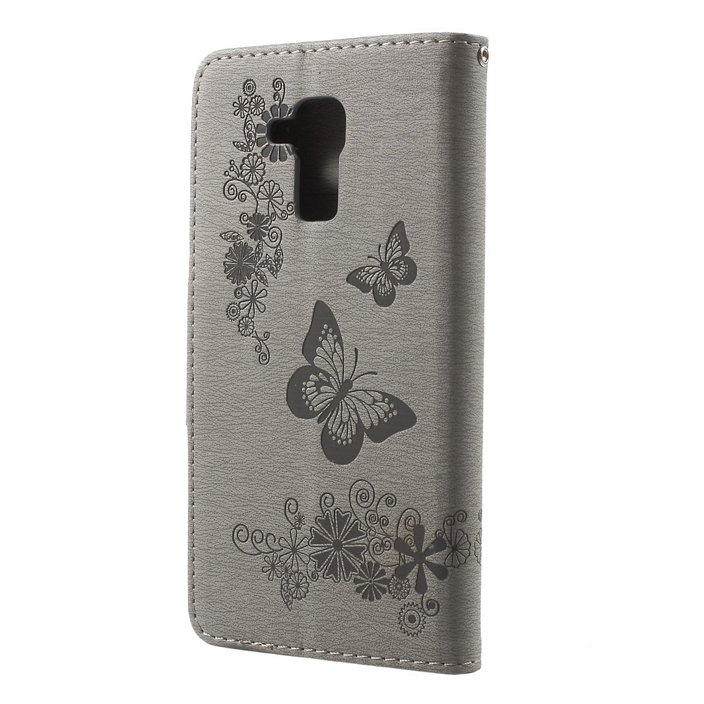 Floral Butterfly Leather Wallet Cover with Hand Strap for Huawei Honor 5c / GT3 - Grey-2