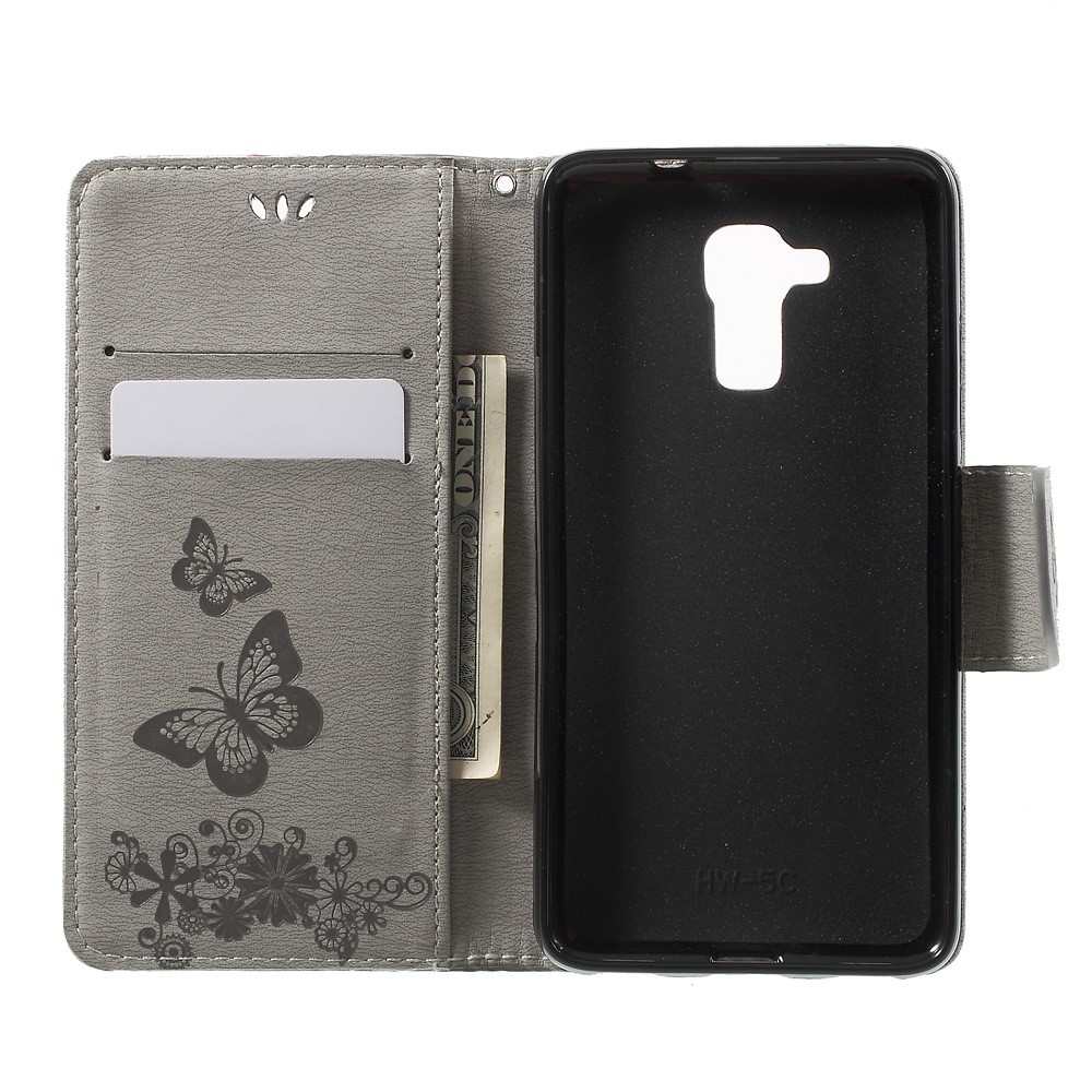 Couvercle De Portefeuille En Cuir De Papillon Floral Avec Bracelet À La Main Pour Huawei Honor 5c / GT3 - Gris