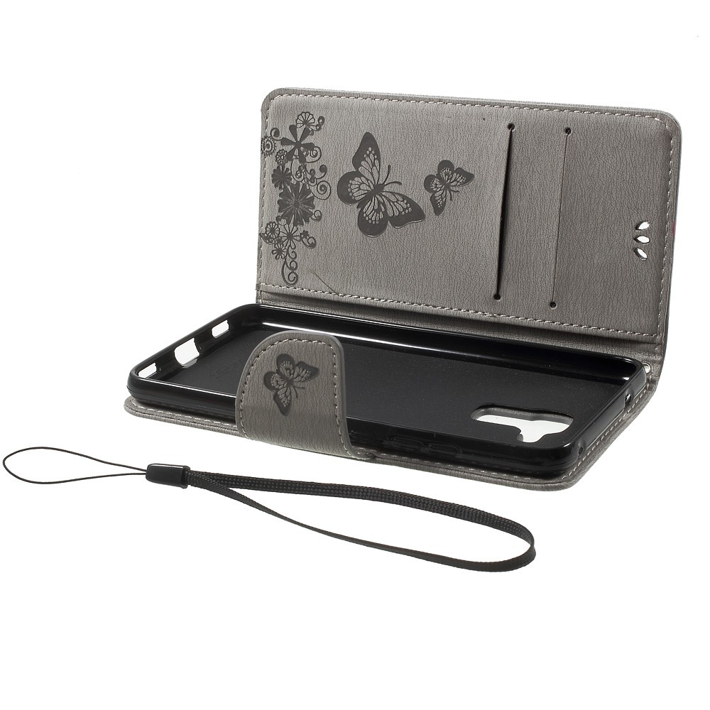 Floral Butterfly Leather Wallet Cover with Hand Strap for Huawei Honor 5c / GT3 - Grey-5