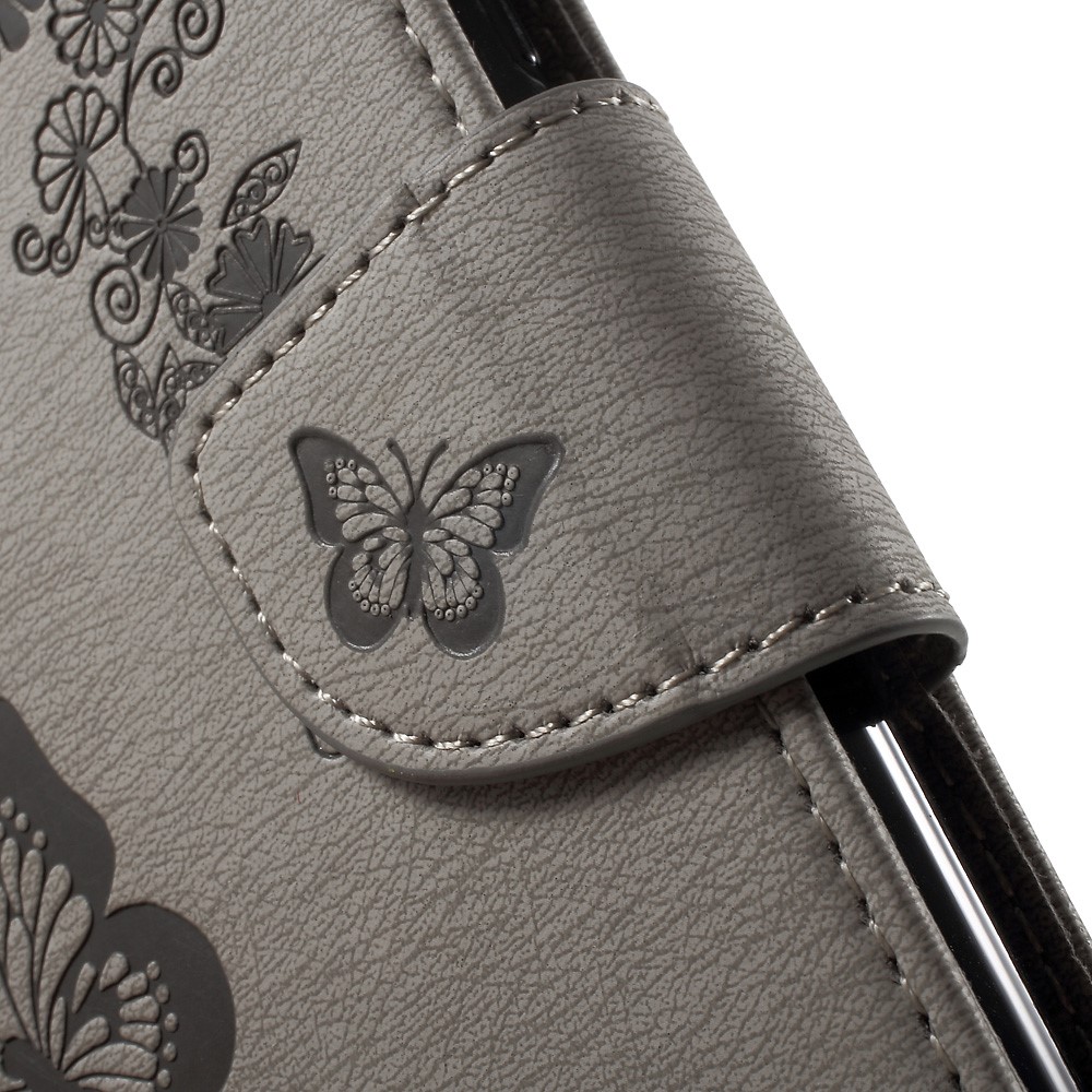 Floral Butterfly Leather Wallet Cover with Hand Strap for Huawei Honor 5c / GT3 - Grey-7