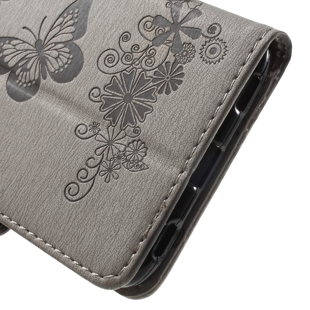 Capa De Carteira De Couro Floral Borboleta Com Alça De Mão Para Huawei Honor 5c / GT3 - Cinza