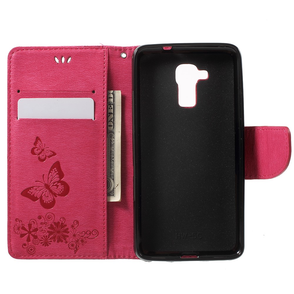 Floral Butterfly Magnetic Flip Leather Wallet Case for Huawei Honor 5c / GT3 - Rose-4
