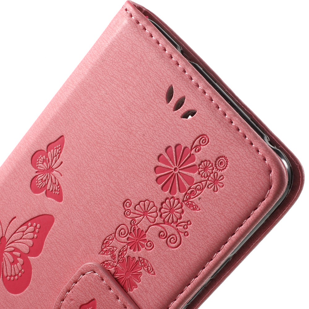 Impreinte Floral Butter le Cuir de Cuir Support Carte de Carte Pour Huawei Honor 5c / GT3 - Rose-6