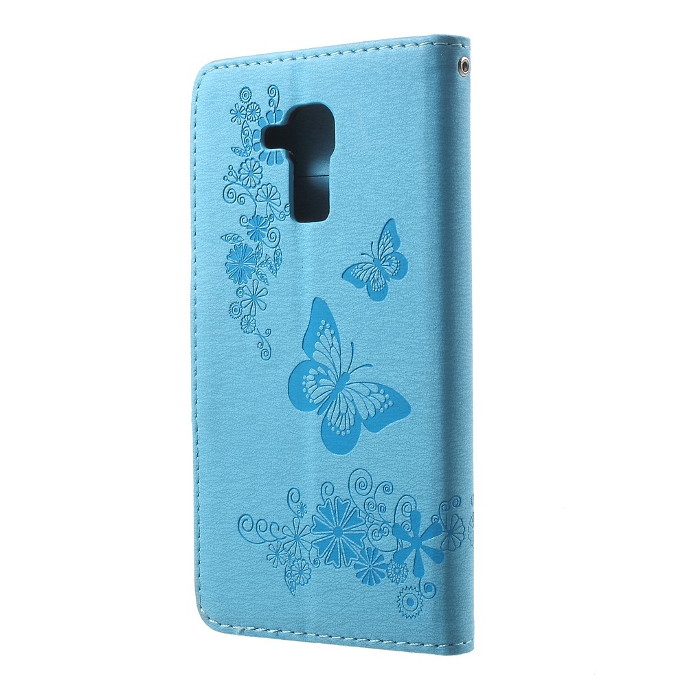 Imprint Floral Butterfly Leather Stand Card Slot Cover for Huawei Honor 5c / GT3 - Blue-2