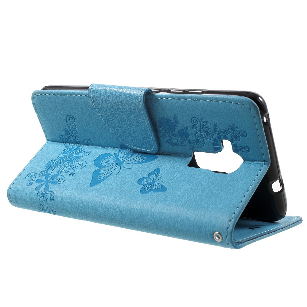 Imprint Floral Butterfly Leather Stand Card Slot Cover for Huawei Honor 5c / GT3 - Blue-3