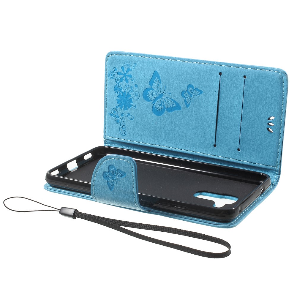 Imprint Floral Butterfly Leather Stand Card Slot Cover for Huawei Honor 5c / GT3 - Blue-5