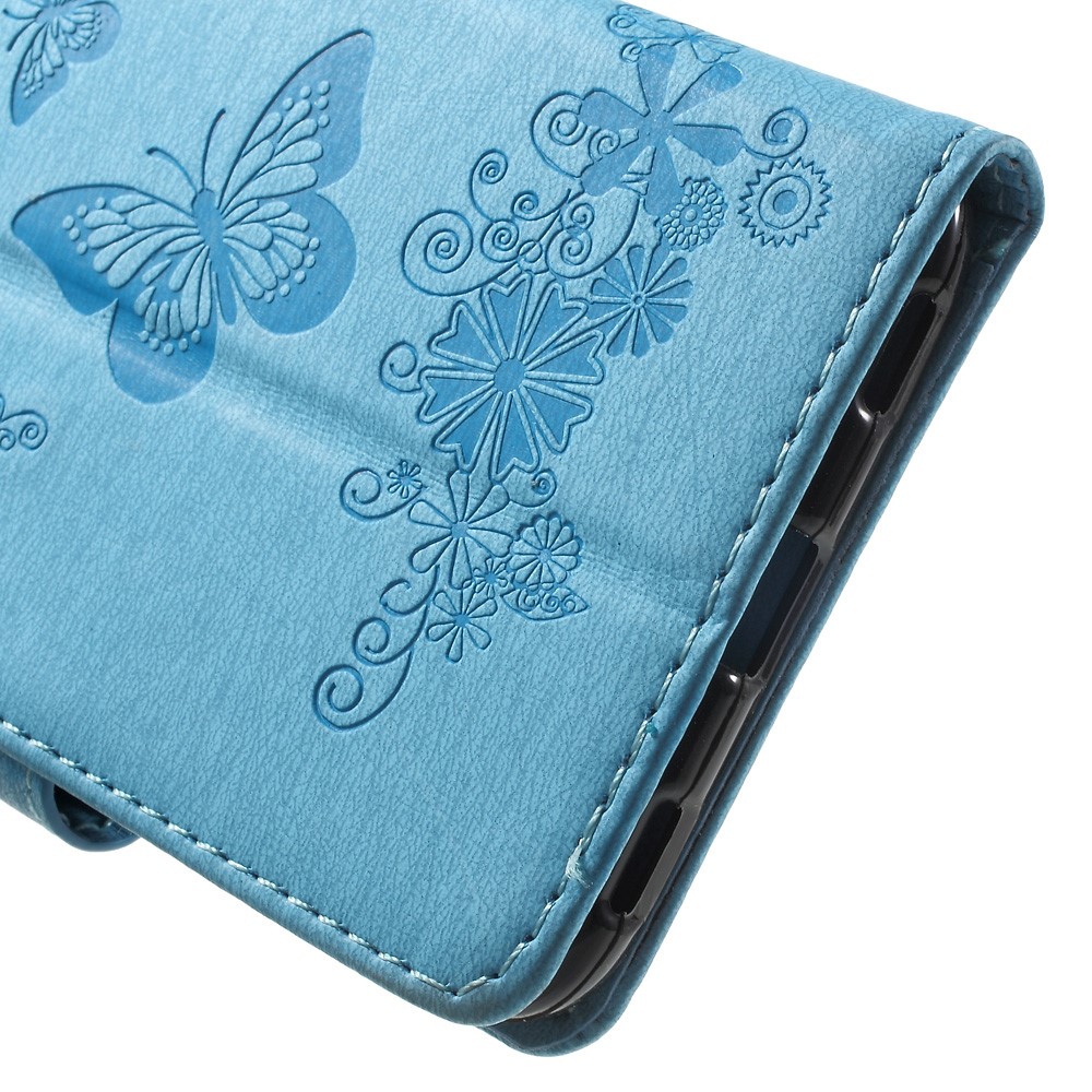 Imprint Floral Butterfly Leather Stand Card Slot Cover for Huawei Honor 5c / GT3 - Blue-8