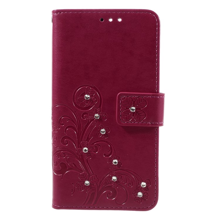 Imprint Leather Wallet Stand Shell for Huawei Honor 8 with Rhinestone Decoration - Rose-3
