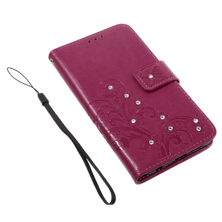 Imprint Leather Wallet Stand Shell for Huawei Honor 8 with Rhinestone Decoration - Rose-4