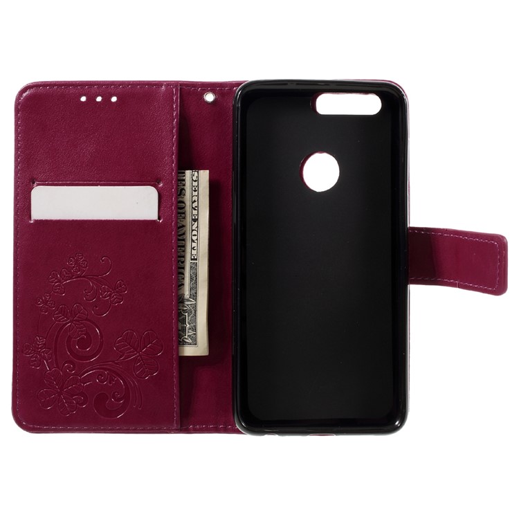 Imprint Leather Wallet Stand Shell for Huawei Honor 8 with Rhinestone Decoration - Rose-7