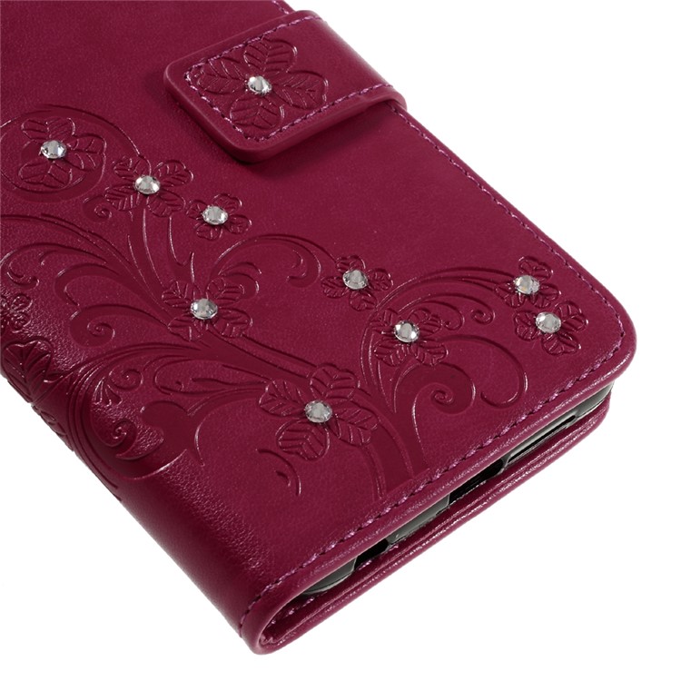 Imprint Leather Wallet Stand Shell for Huawei Honor 8 with Rhinestone Decoration - Rose-8
