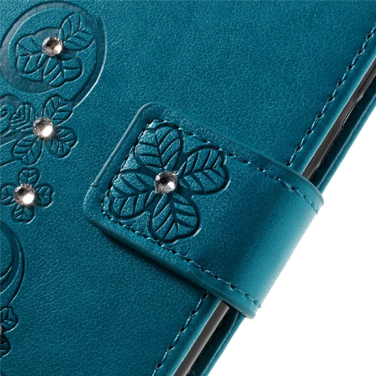 Rhinestone Decoration Leather Wallet Flip Case for Huawei Honor 8 with Handy Strap - Blue-10