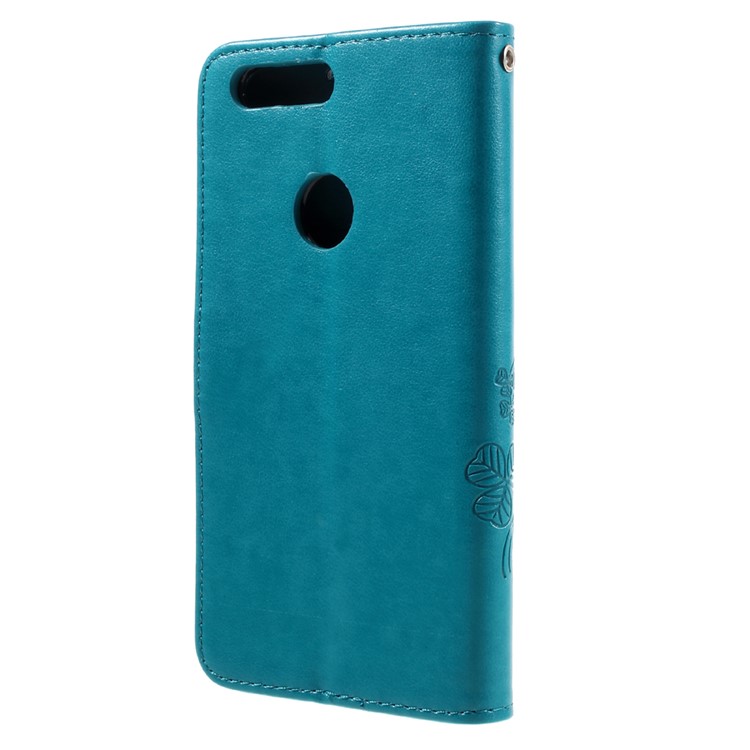 Rhinestone Decoration Leather Wallet Flip Case for Huawei Honor 8 with Handy Strap - Blue-2