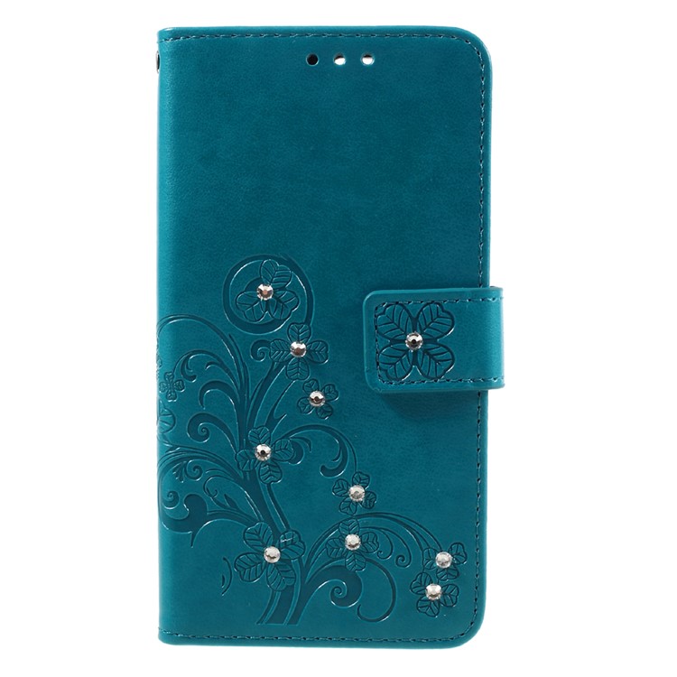 Rhinestone Decoration Leather Wallet Flip Case for Huawei Honor 8 with Handy Strap - Blue-3