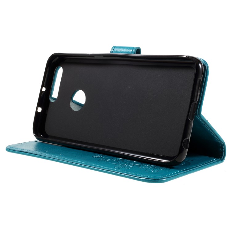 Rhinestone Decoration Leather Wallet Flip Case for Huawei Honor 8 with Handy Strap - Blue-5