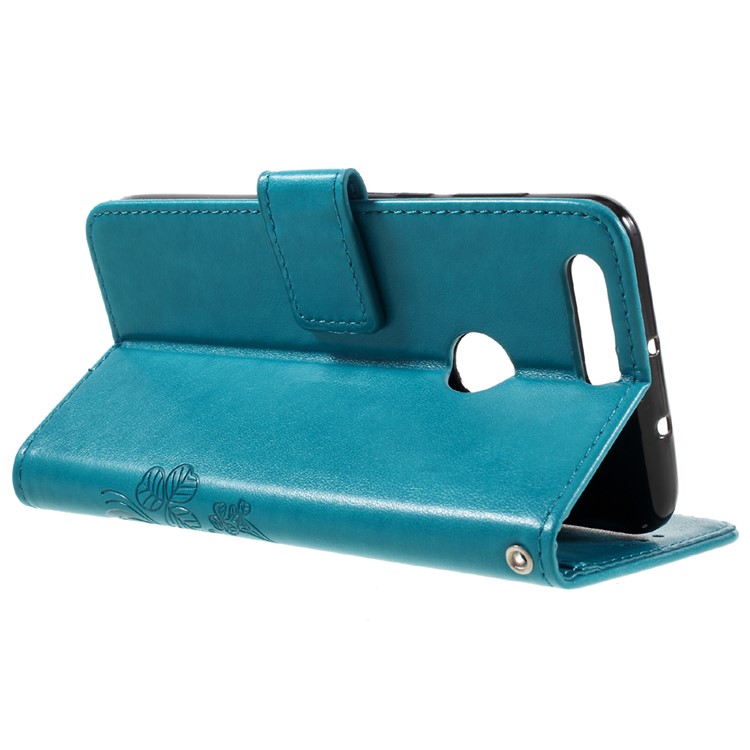 Rhinestone Decoration Leather Wallet Flip Case for Huawei Honor 8 with Handy Strap - Blue-6