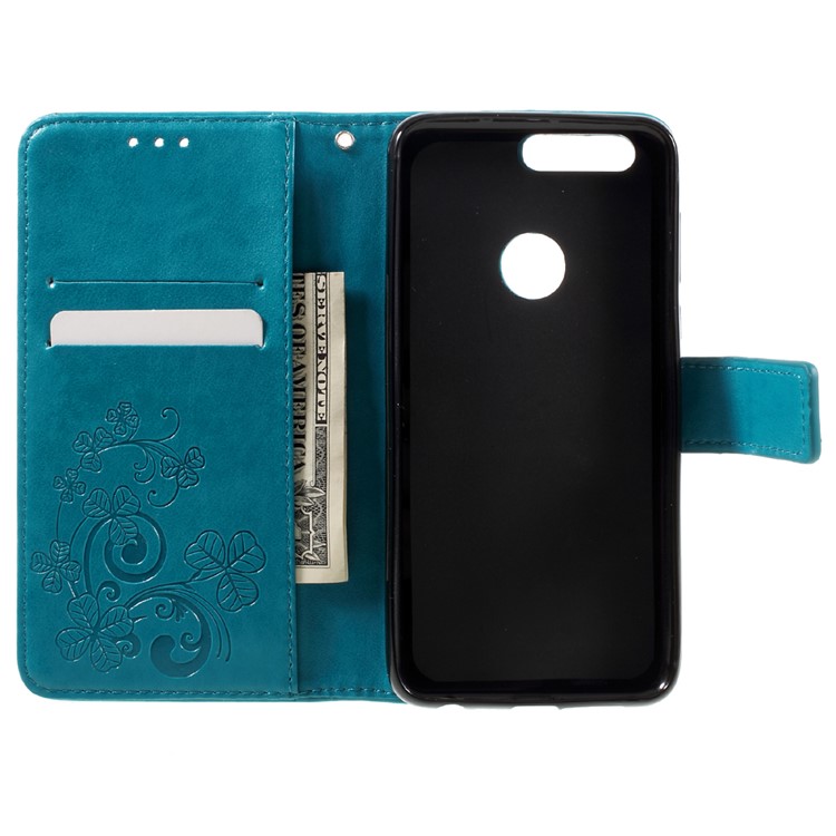 Rhinestone Decoration Leather Wallet Flip Case for Huawei Honor 8 with Handy Strap - Blue-7