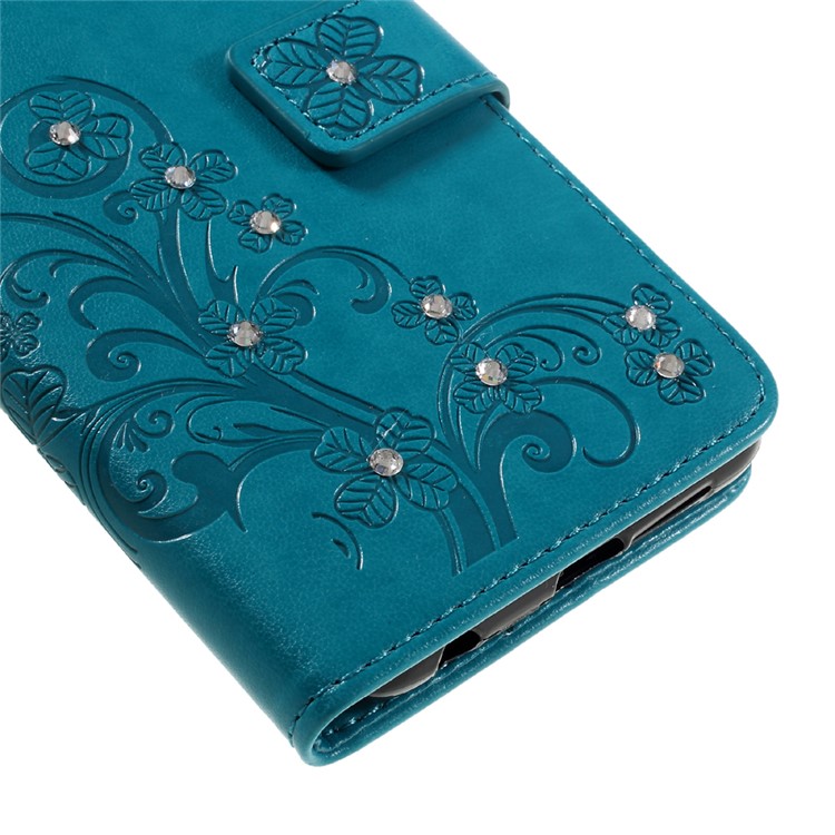 Rhinestone Decoration Leather Wallet Flip Case for Huawei Honor 8 with Handy Strap - Blue-8