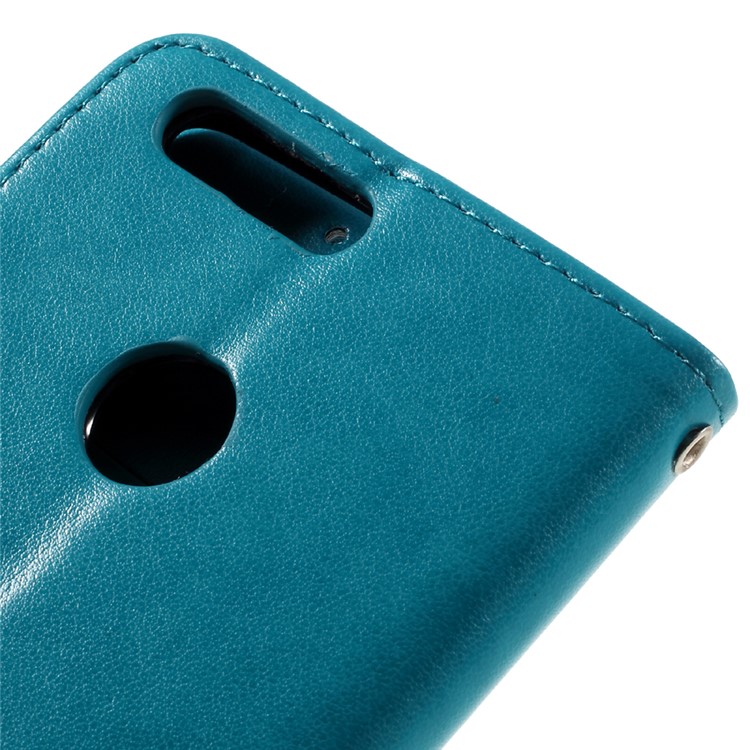 Rhinestone Decoration Leather Wallet Flip Case for Huawei Honor 8 with Handy Strap - Blue-9