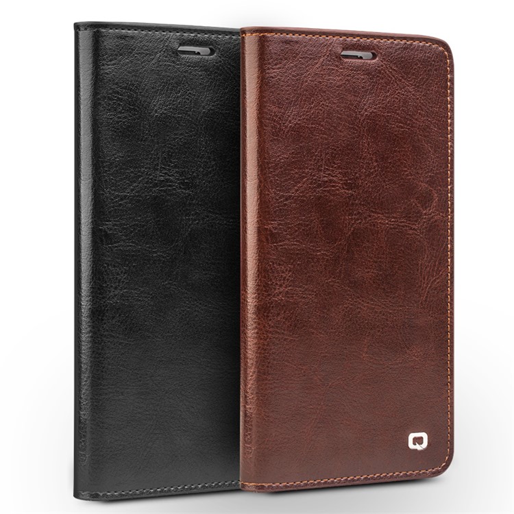 QIALINO Genuine Cowhide Leather Flip Case for Huawei Honor V8 - Brown-6