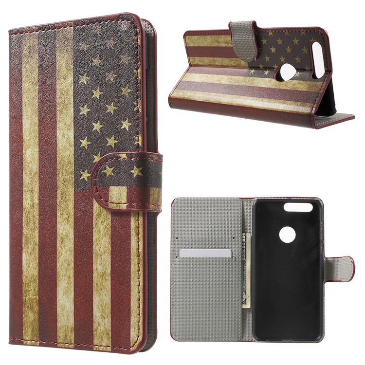 Patterned Wallet Leather Flip Case for Huawei Honor 8 - Vintage US Flag-1