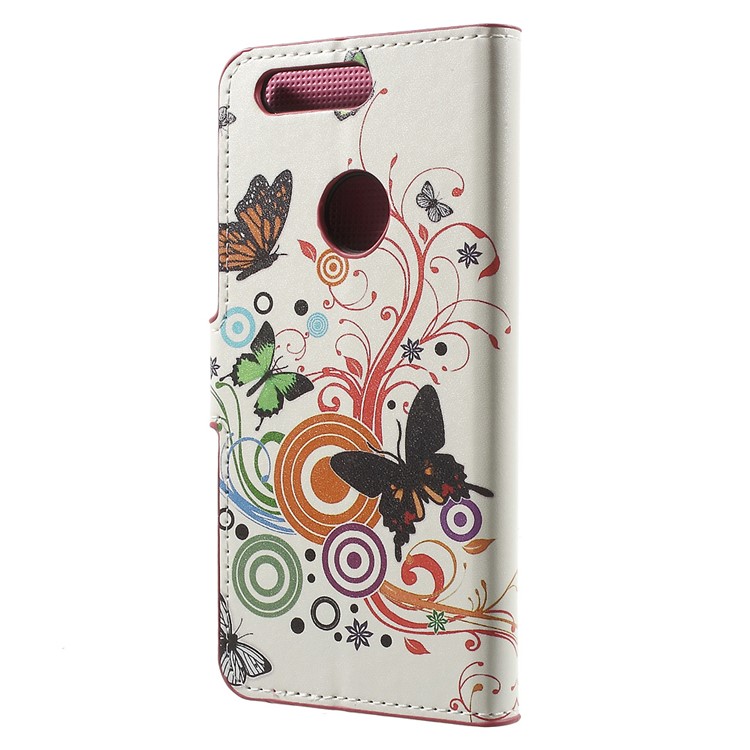 Wallet Stand Leather Patterned Cover for Huawei Honor 8 - Butterflies and Circles-2