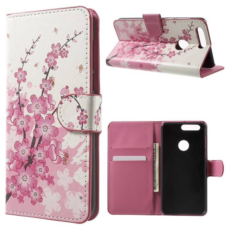 Patterned PU Leather Case Cover for Huawei Honor 8 - Plum Blossom-1