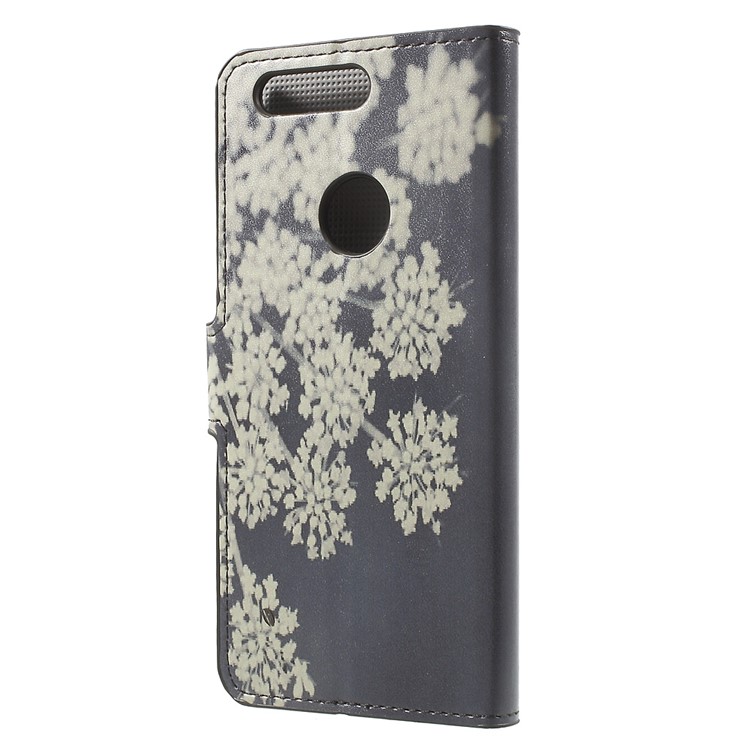 Patterned Leather Magnetic Flip Case for Huawei Honor 8 - White Flowers-2