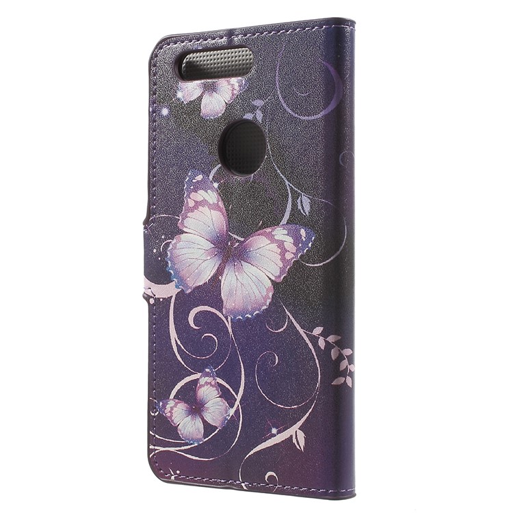 Stand Leather Patterned Cover for Huawei Honor 8 - Purple Butterflies and Vines-2