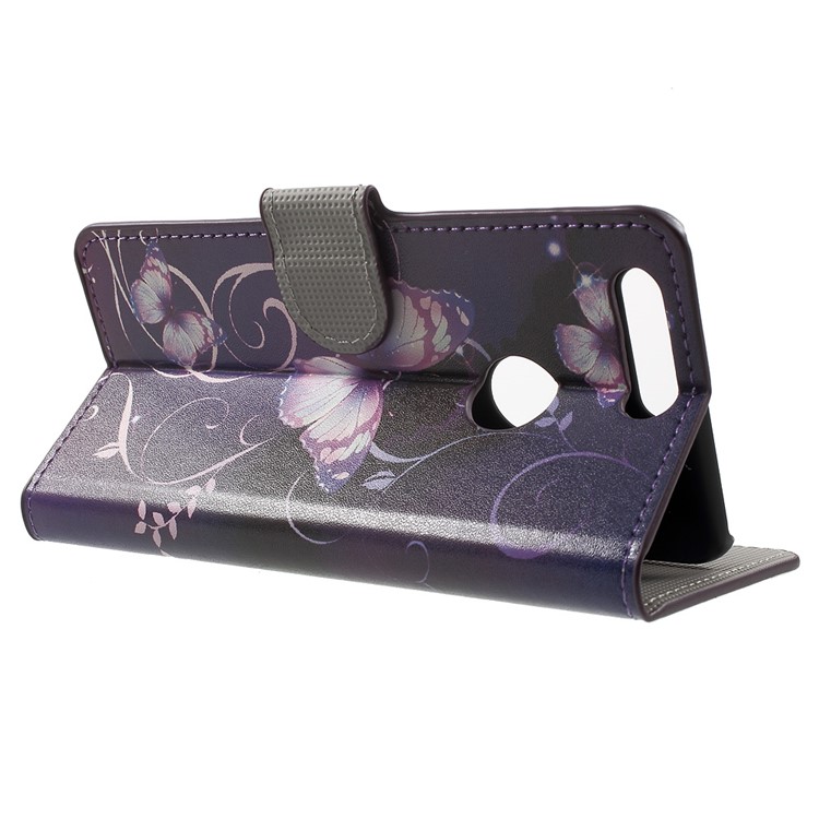 Stand Leather Patterned Cover for Huawei Honor 8 - Purple Butterflies and Vines-3