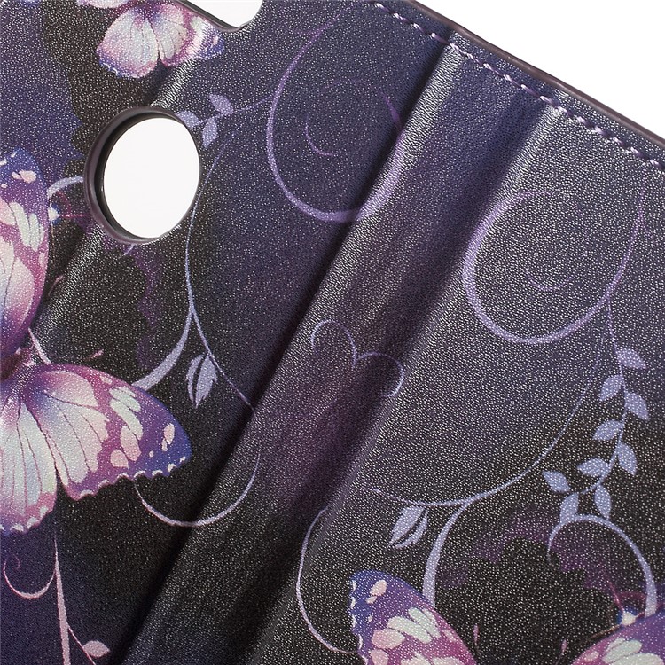 Stand Leather Patterned Cover for Huawei Honor 8 - Purple Butterflies and Vines-6
