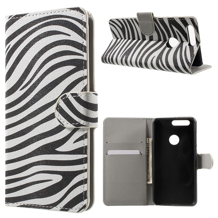Patterned Leather Wallet Card Holder Case for Huawei Honor 8 - Zebra Stripes-1